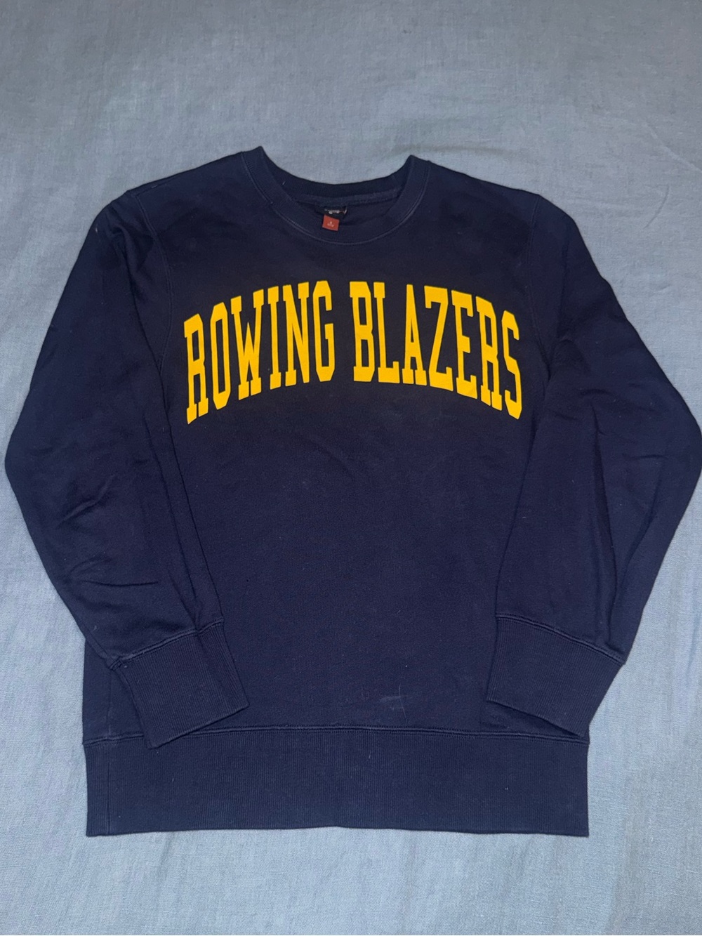 Rowing Blazers Navy Crewneck with Yellow Arch Logo